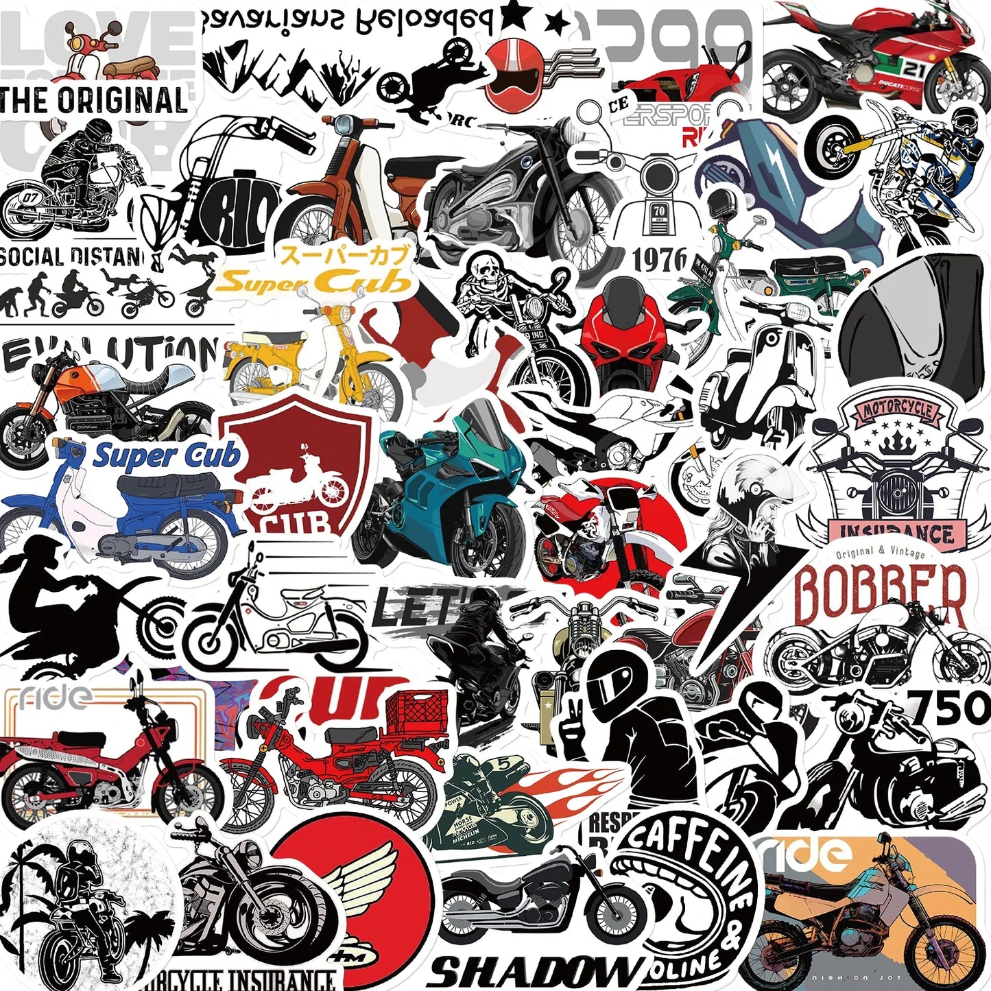 50 Vintage Motorcycle Stickers for Bike, Car, Laptop