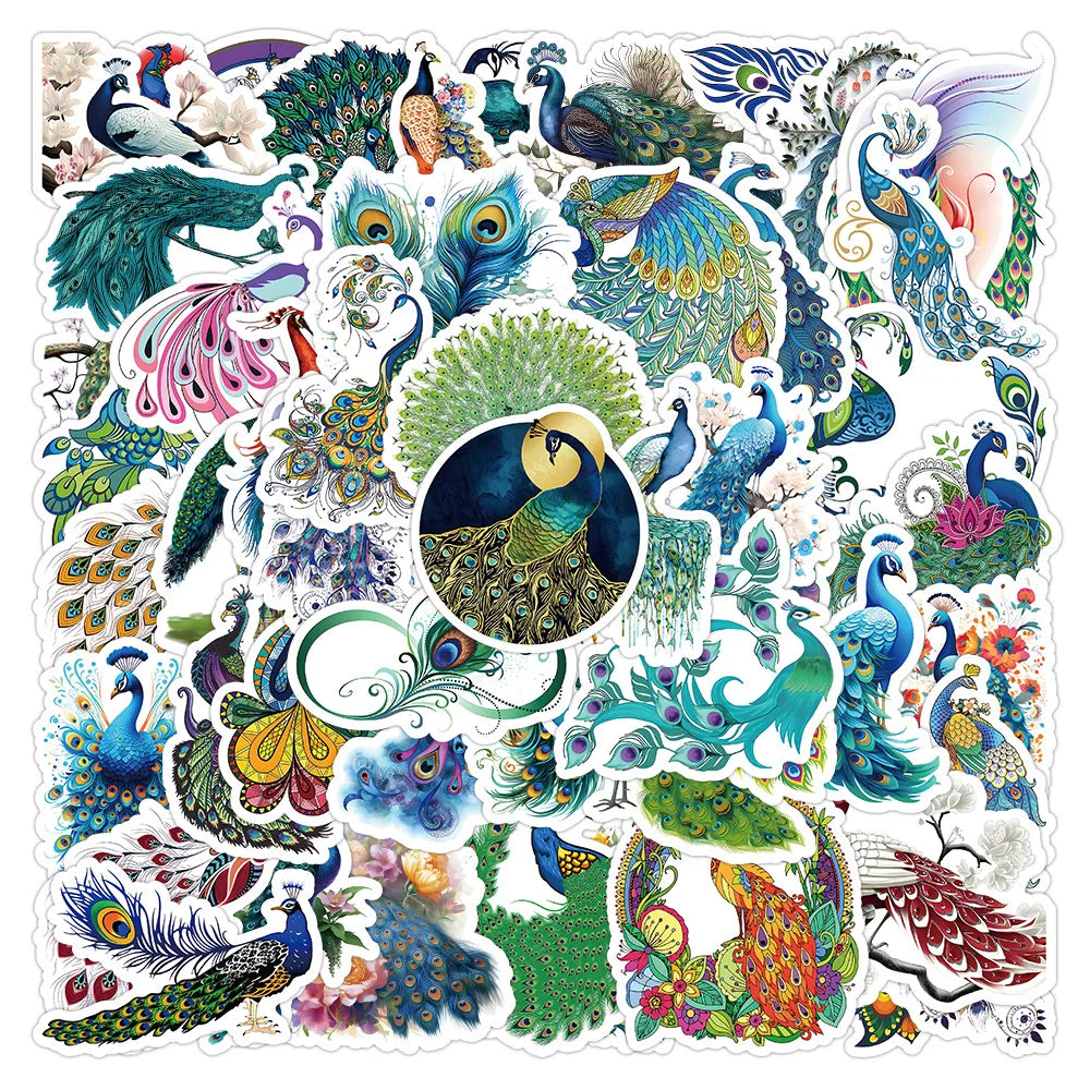 Peacock Cartoon Graffiti Stickers Waterproof Decorative 10/30/50pcs