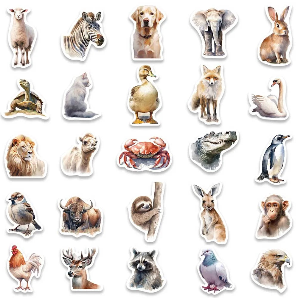 50pcs Cool Aesthetic Wild Animals Stickers Pack Vinyl Laptop Phone Decals Luggage Guitar Bicycle Car Waterproof Graffiti