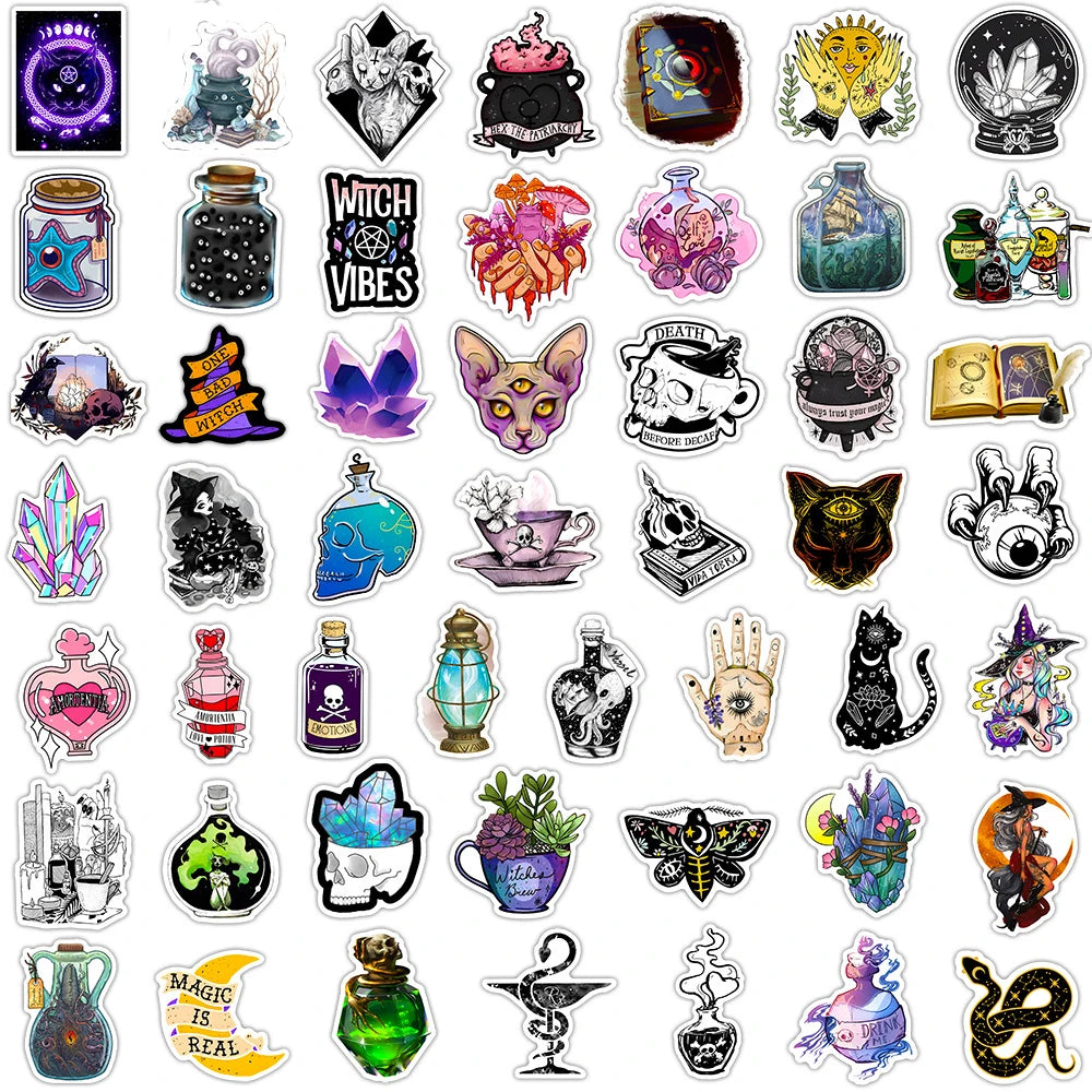 10/30/50/100pcs Art Gothic Magic Apothecary Witch Crystal Sticker Packs