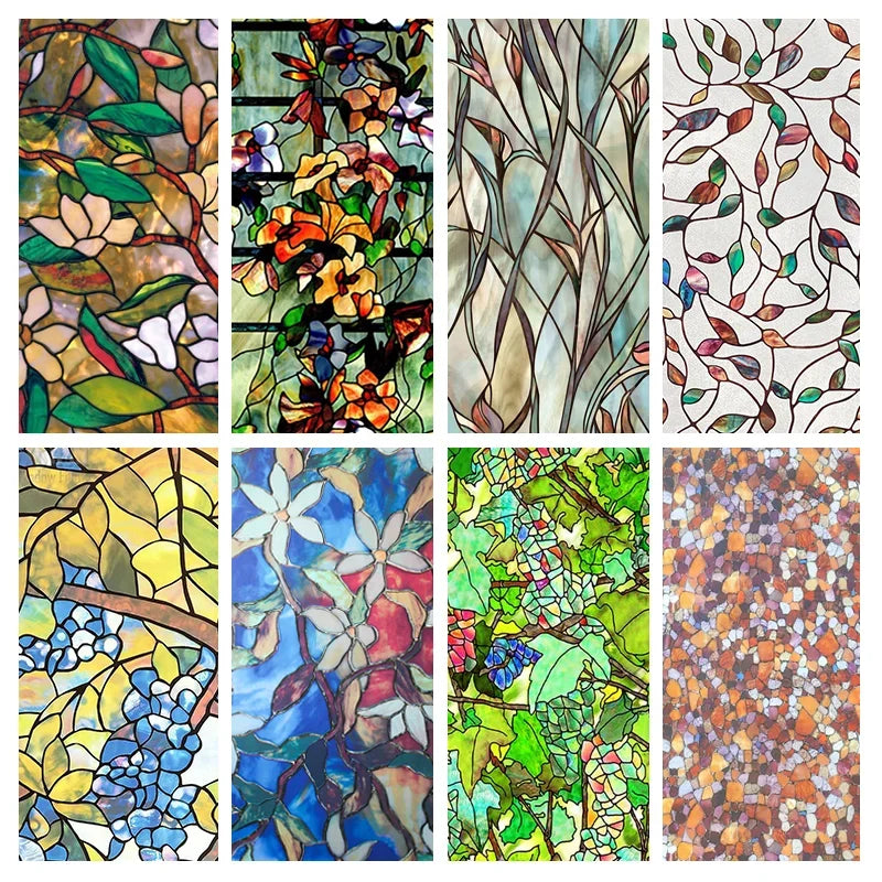 3D Decorative Flower Privacy Window Film Static Cling Stained Glass Sticker