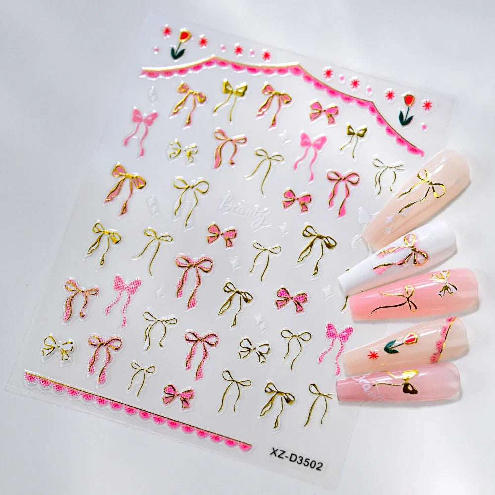 Dark Red Butterfly Nail Stickers 3D Holographic Glitter
