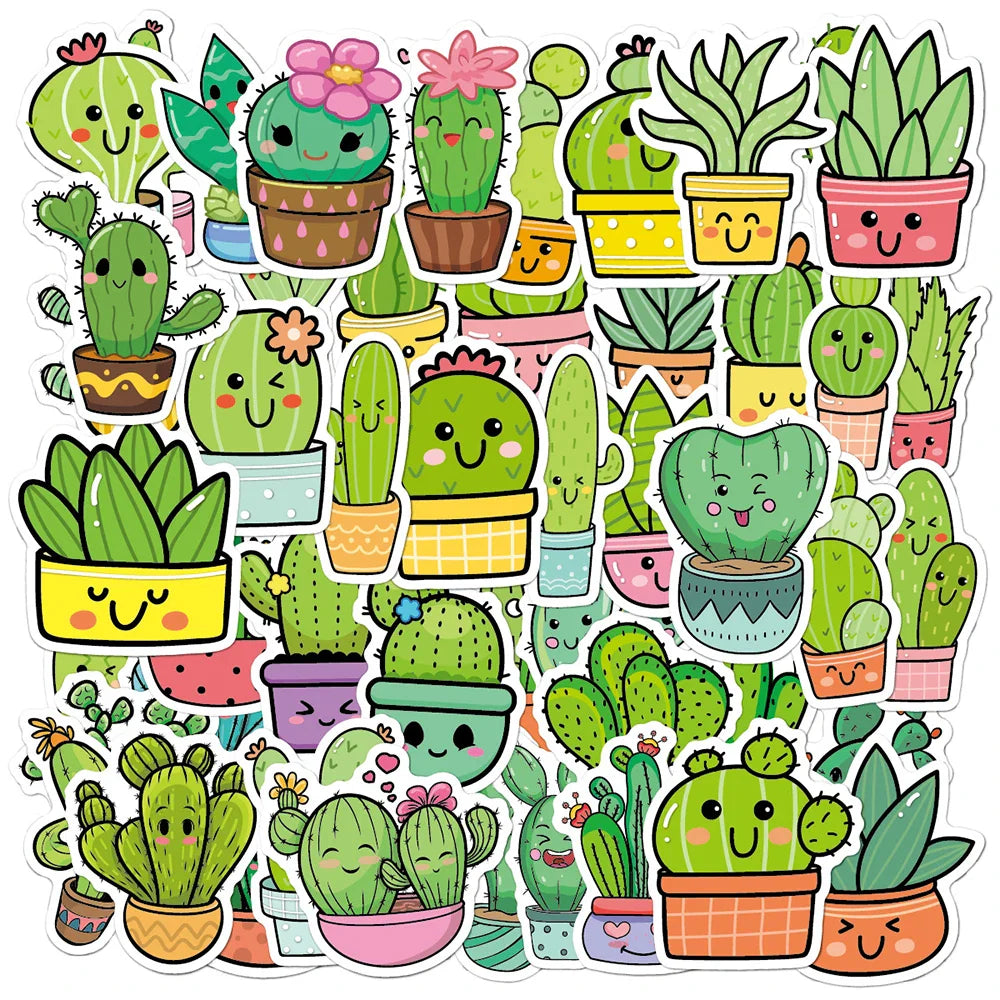 Cartoon Cactus Plant Stickers for Laptop, Phone, Scrapbook, Diary - 10/30/50pcs
