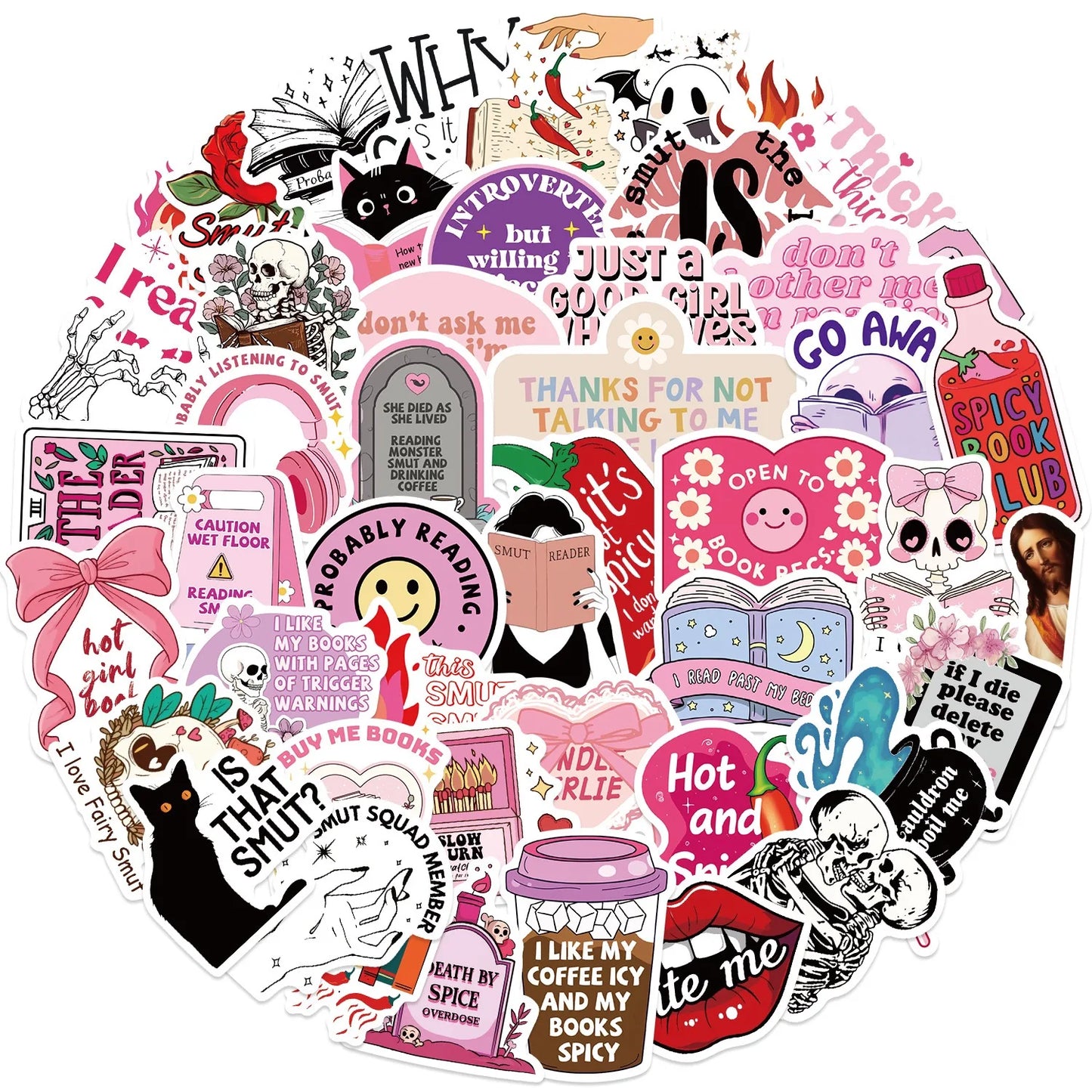 10/50pcs Pink Smutty Dark Romance Bookish Spice Reader Girl Cartoon Sticker Aesthetic Car Kindle Ipad Phone Laptop Diary Sticker