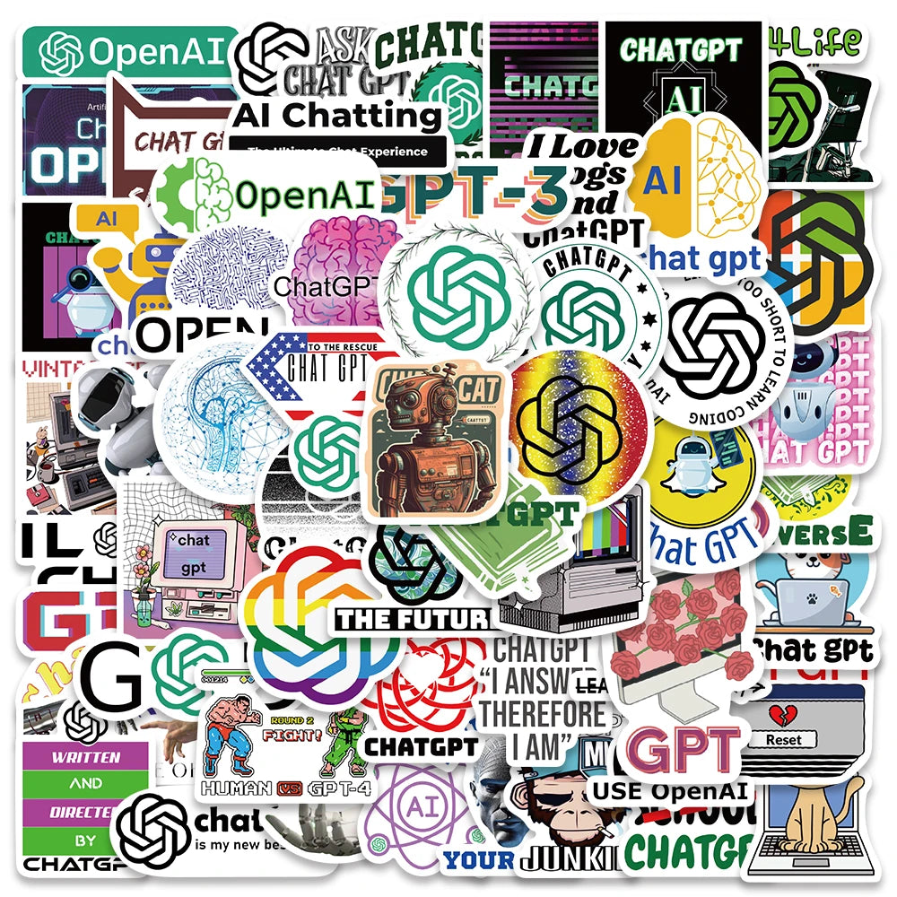 60PCS OpenAI ChatGPT Logo Stickers for Skateboard, Laptop, Guitar, Phone, Car, Kid Toy Decals