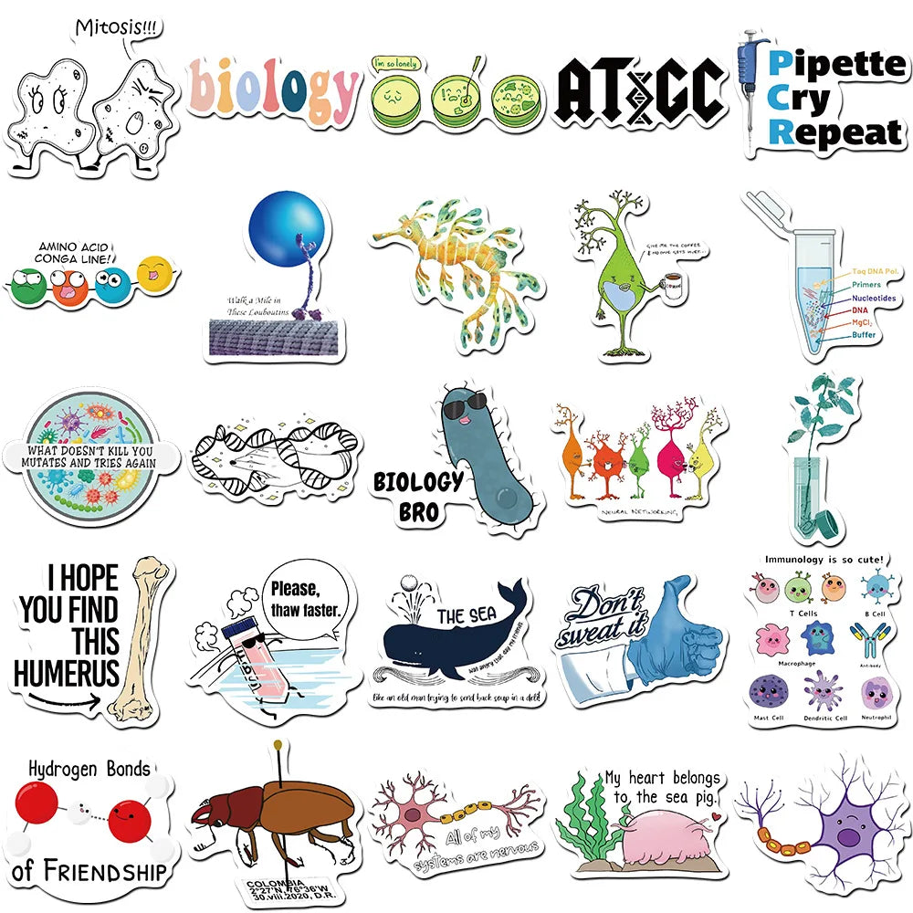 10/30/50PCS Cute Cartoon Biology Stickers Graffiti DIY Notebook Skateboard Phone Laptop Bike Car Decoration Funny Kids Toy Gift