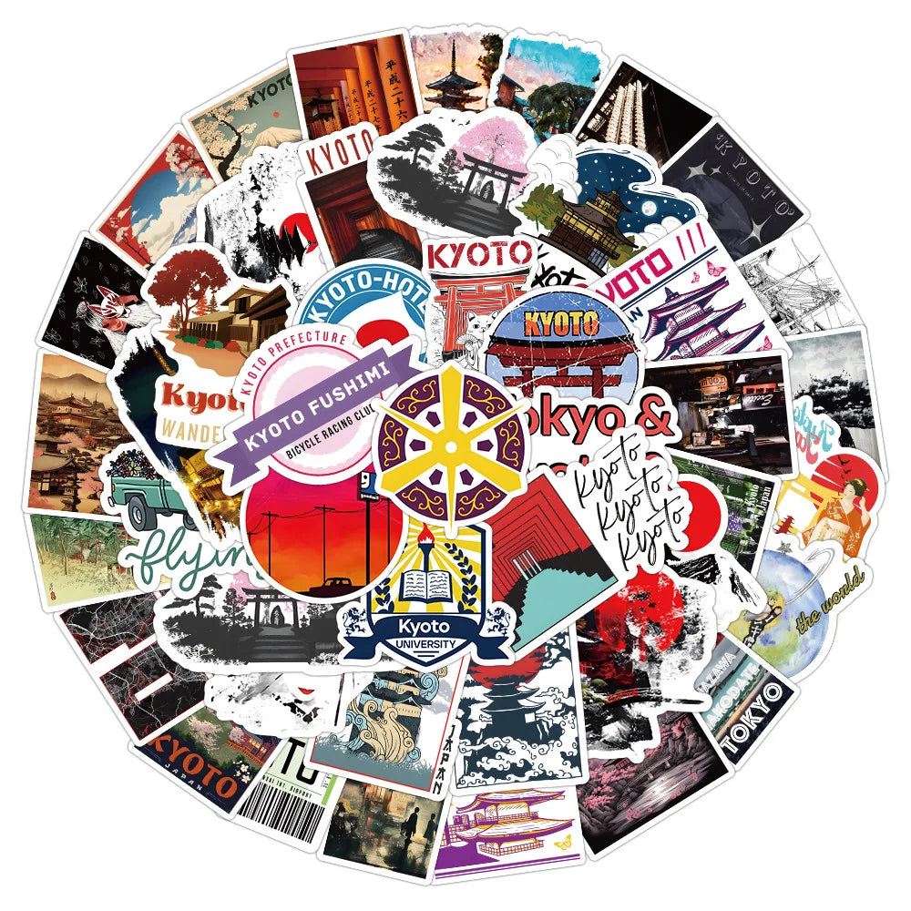 10/30/50PCS Kyoto Landscape Stickers Japanese Style Cartoon Aesthetic Decals Decoration For Skateboard Fridge Phone Laptop Toys