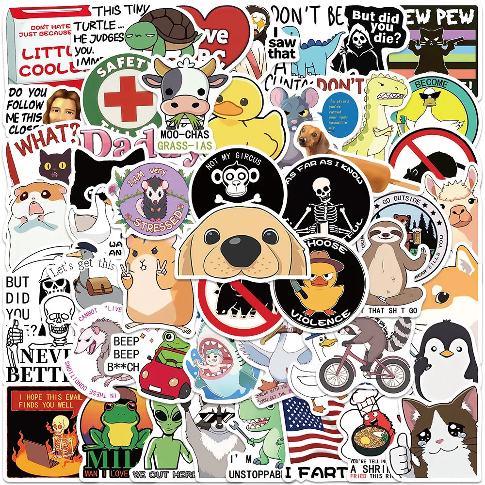 50Pcs Meme Stickers: Waterproof Decals for Phone & Skateboard