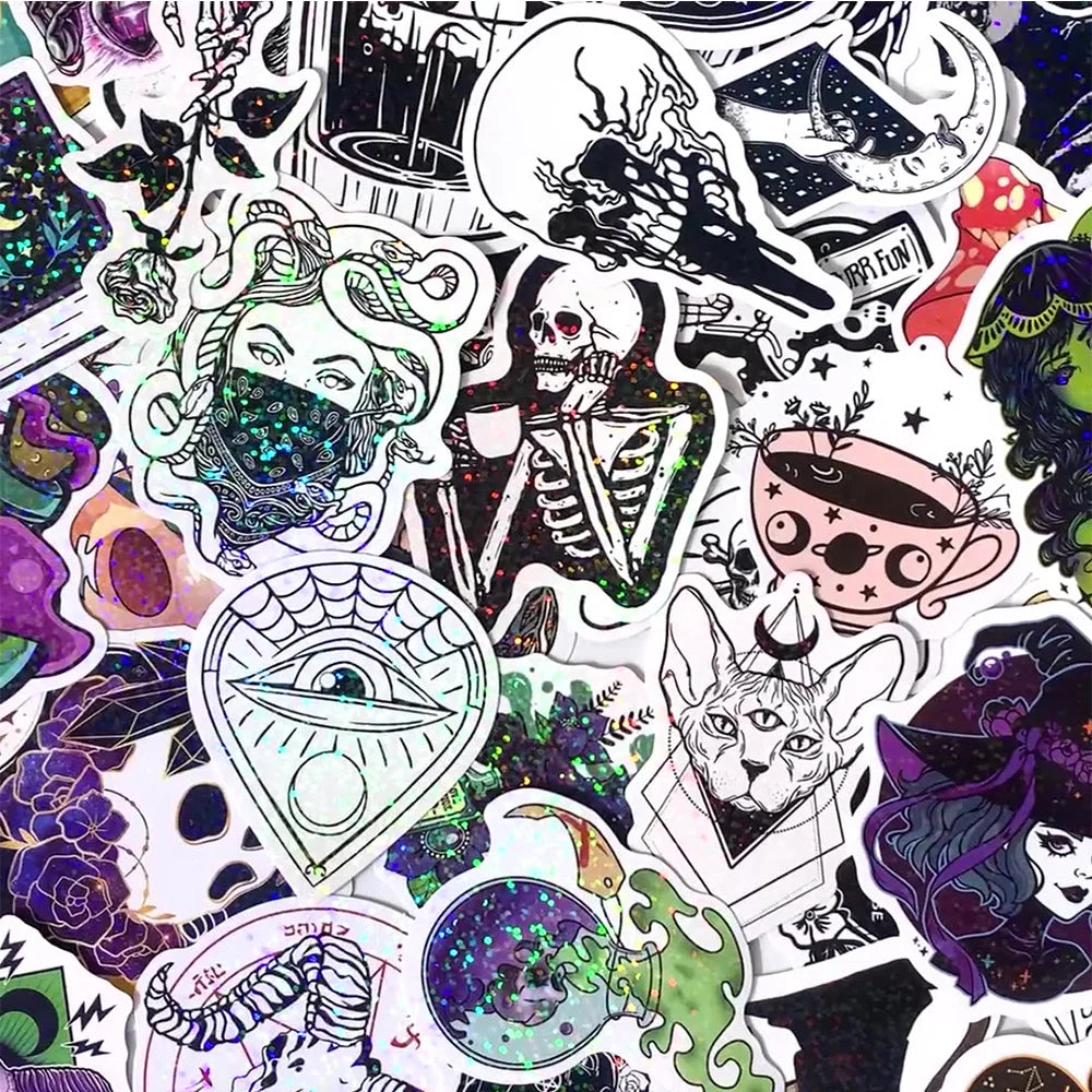 10/30/50/100PCS Holographic Laser Horror Gothic Witch Stickers Waterproof Decals Skateboard Laptop Motorcycle Car Cool Sticker