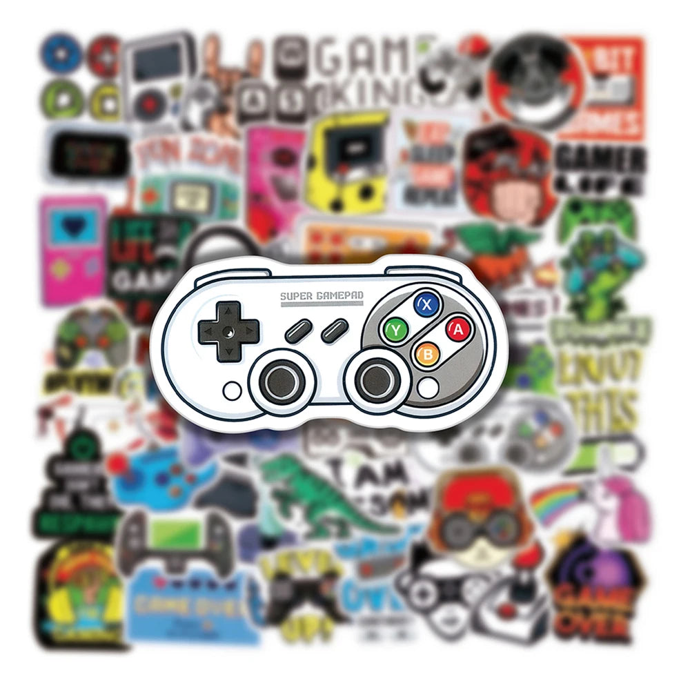 10/30/50PCS Game Machine Gamepad Stickers Cartoon Graffiti Decals Toy Phone Scrapbook Laptop Bike Fridge Waterproof Kids Sticker
