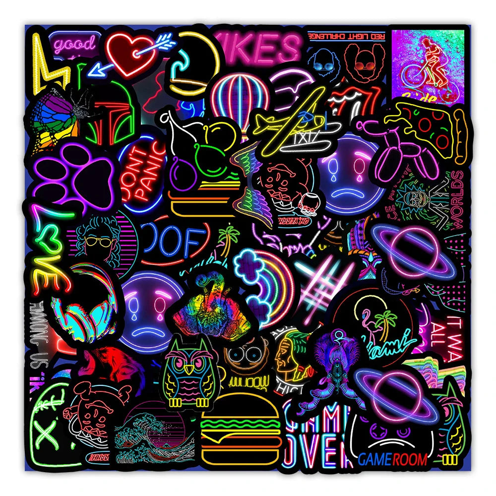 Neon Graffiti Stickers Waterproof Cartoon Decals for Laptop Luggage Motorcycle Kids