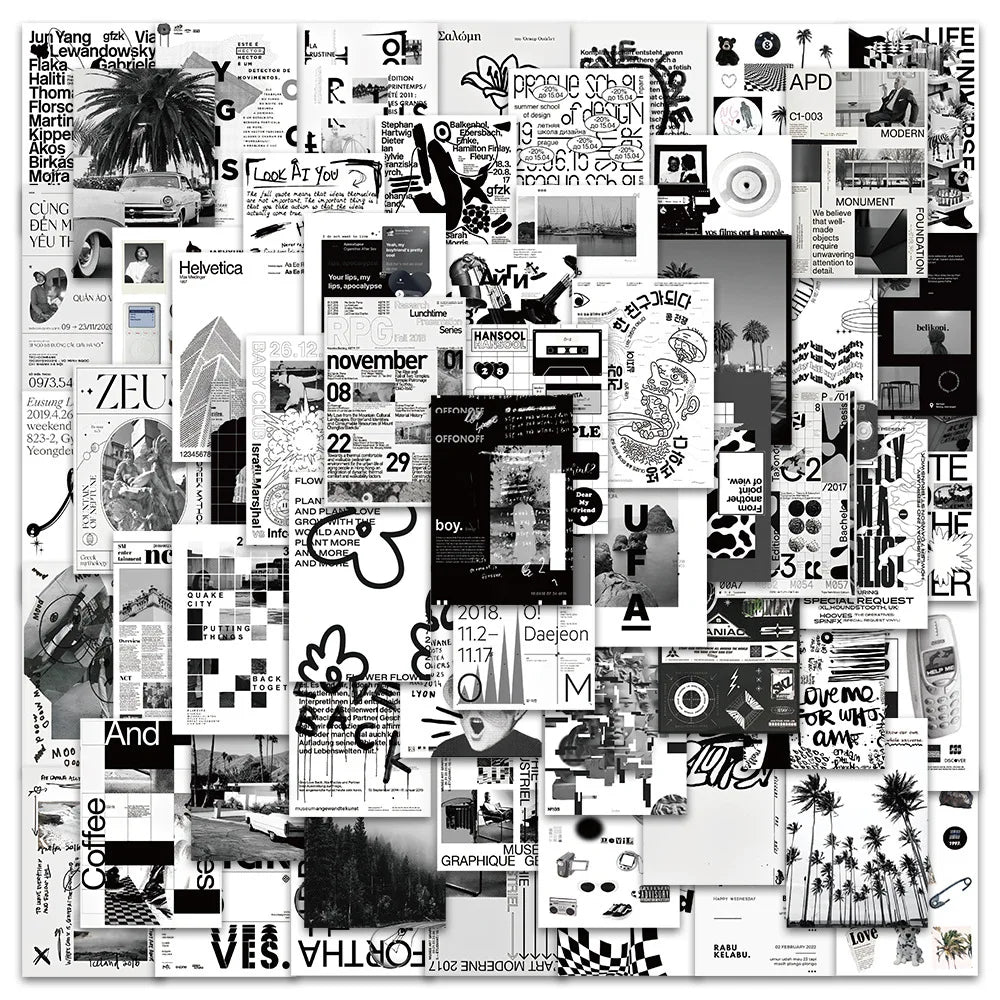 Graffiti Stickers Pack: Black White Art Decals for Phone, Skateboard, Fridge, Notebook, Car