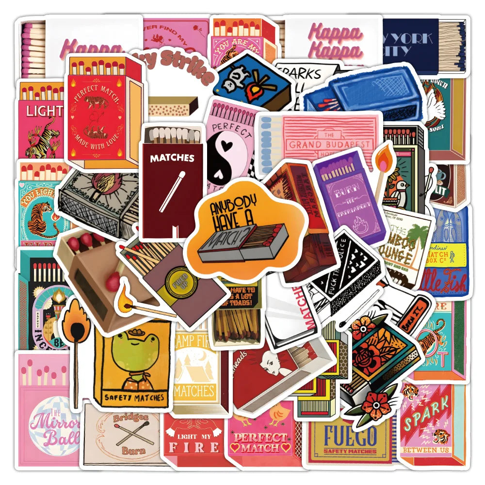 Retro Matchbox Cartoon Stickers for Phone Laptop Luggage Skateboard - Fun Gift for Kids