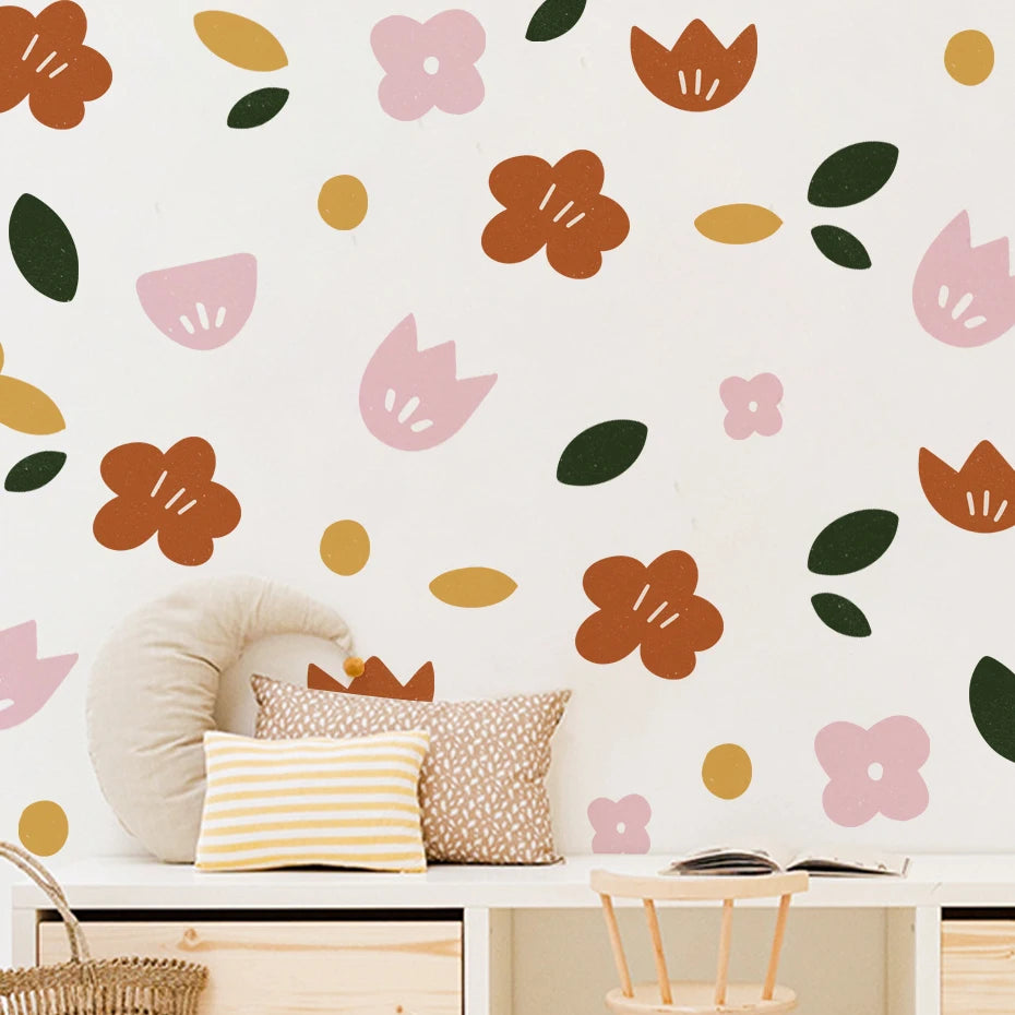 Boho Flowers Nursery Wall Stickers Removable Kids Room Decor