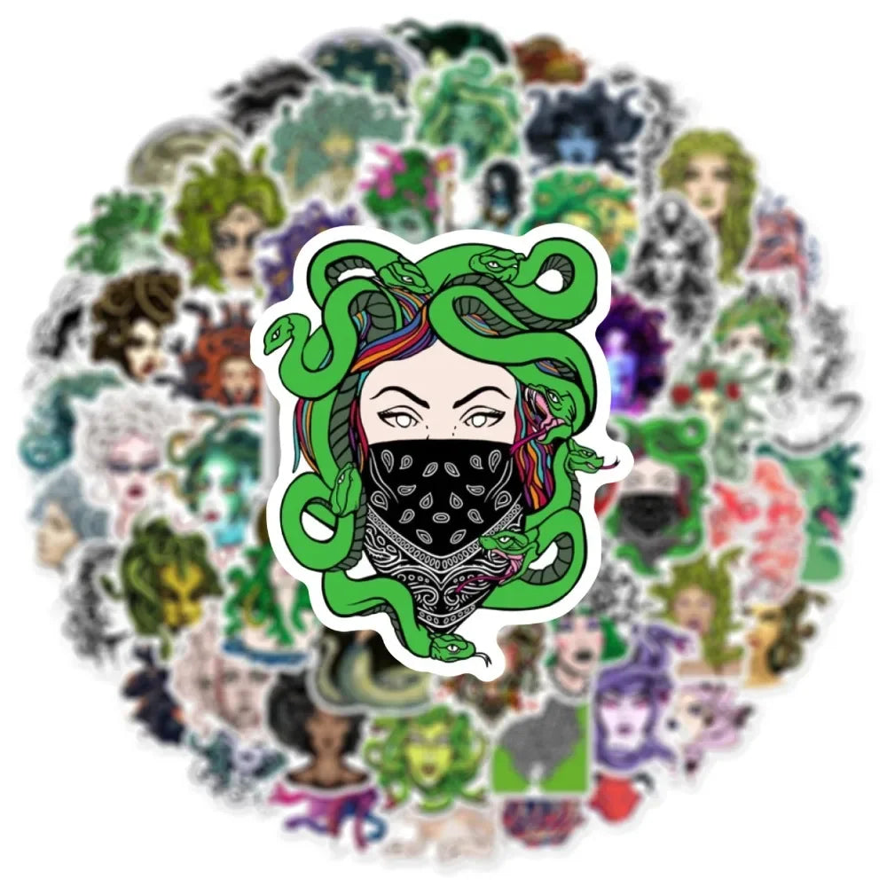 10/50Pcs Cartoon Snaker Medusa Stickers for Car Suitcase Skateboard Guitar Laptop Phone Decor Graffiti Waterproof Sticker Toys