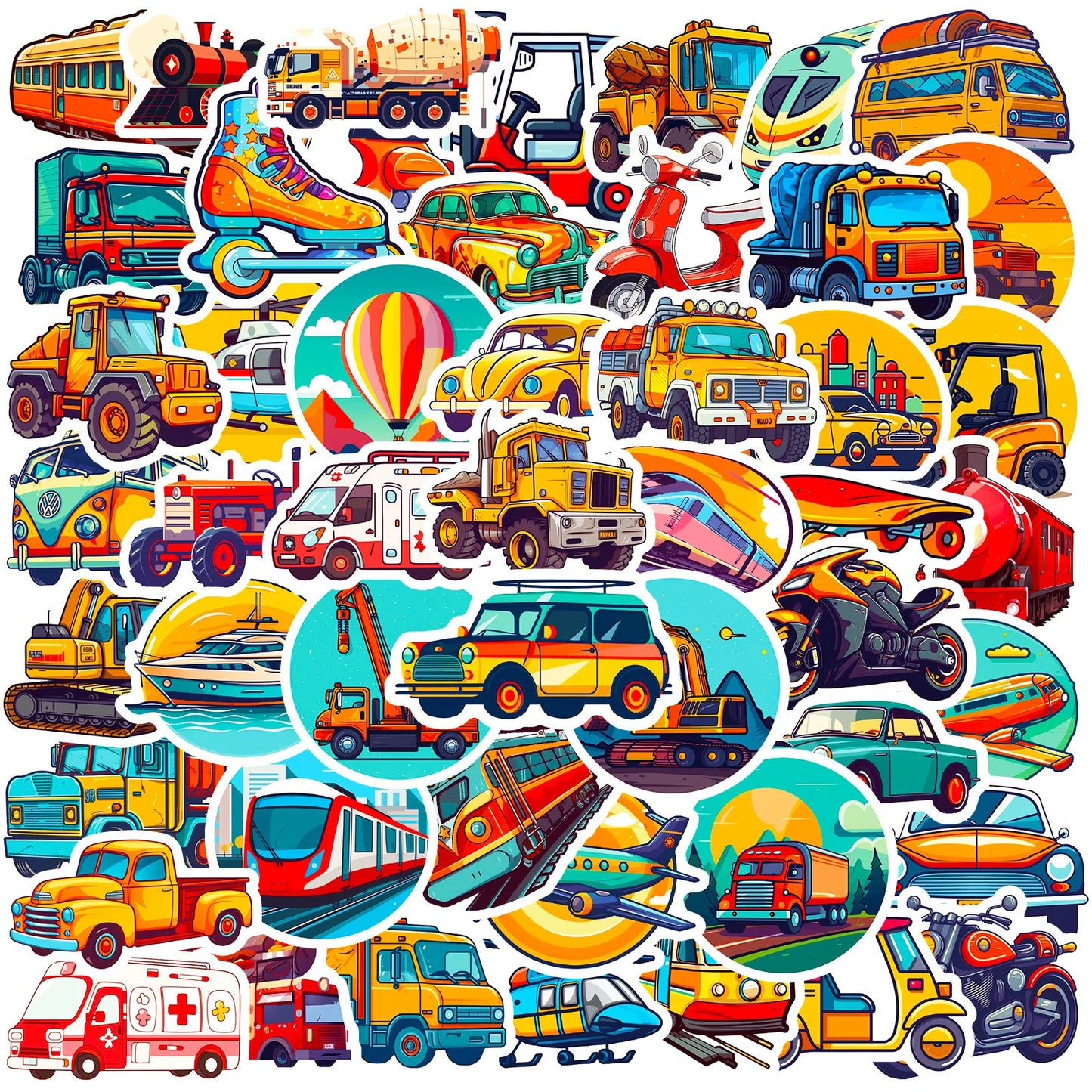 50Pcs Cartoon Vehicle Graffiti Stickers for Helmet Wall DIY Decoration