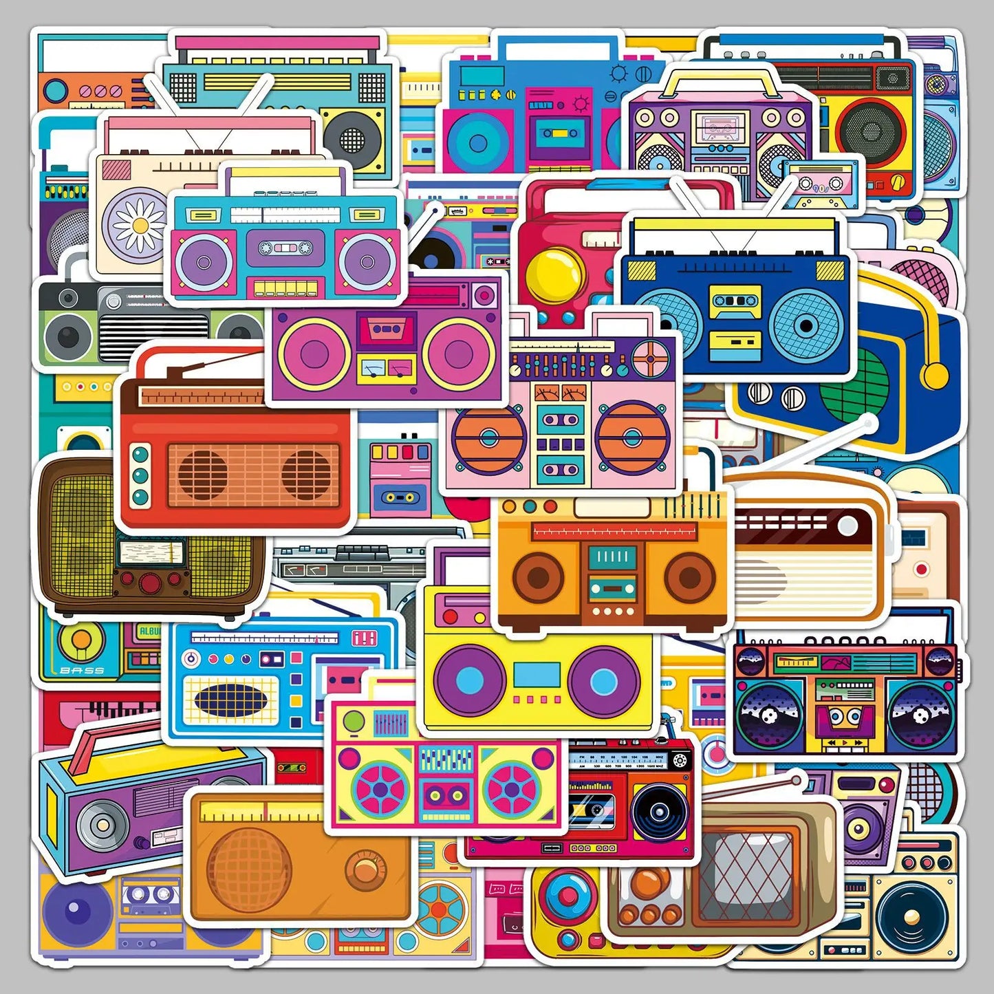 50Pcs Cartoon Classic Radio Stickers for Helmet, Wall, DIY Decor