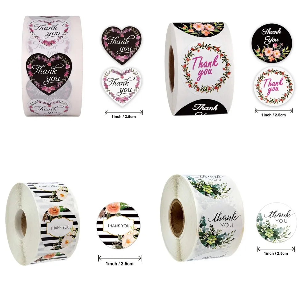 50-500pcs Labels Roll Flower Thank You Stickers 1inch Adhesive Labels Stickers for Gift Decoration Stationery Wrapping Supplies