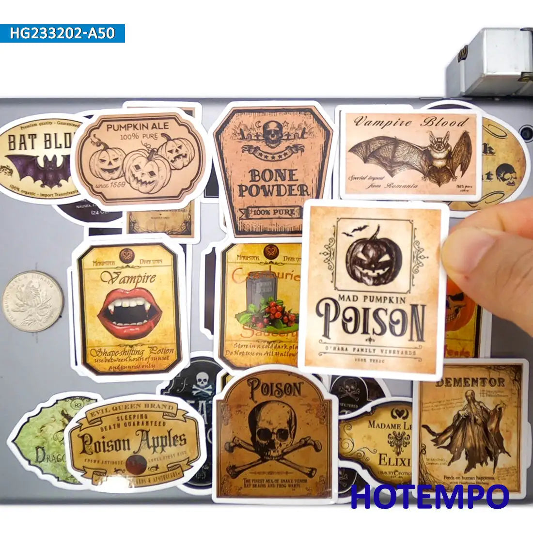 20/30/50Pieces Retro Alchemy Funny Halloween Magic Potion Label Stickers for Bottle Scrapbook Luggage Phone Laptop Sticker Toys