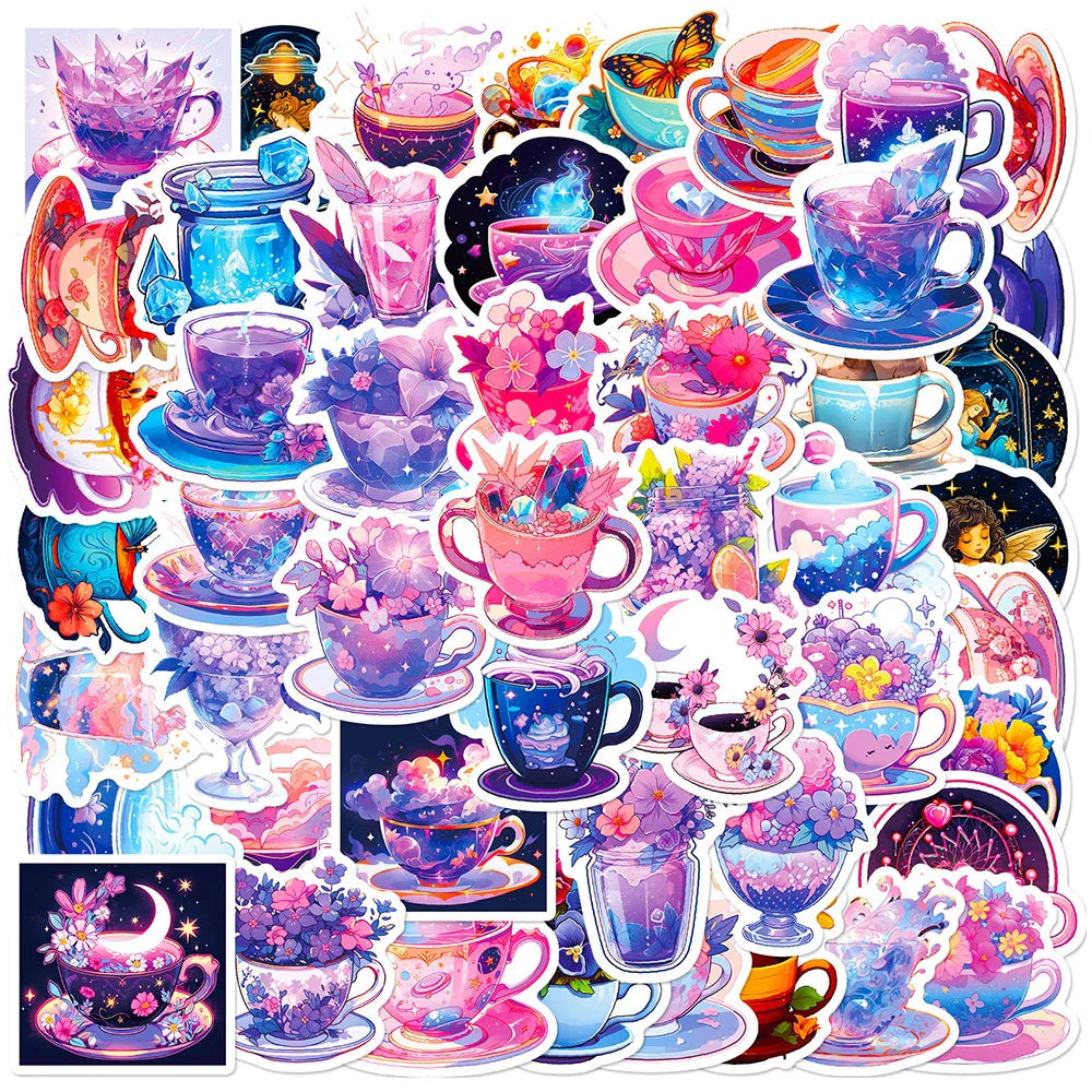 Cute Flower Drink Stickers - Kawaii Cartoon Decals for Laptop & Scrapbook