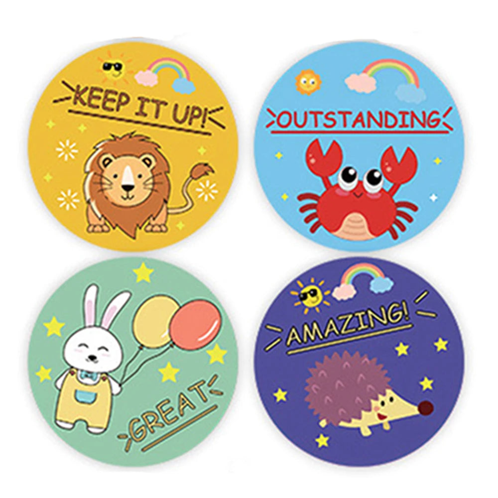 100-500pcs Animal Reward Stickers Adorable Round Kids Motivational Sticker Cartoon Incentive Teacher Gift Sealing Label