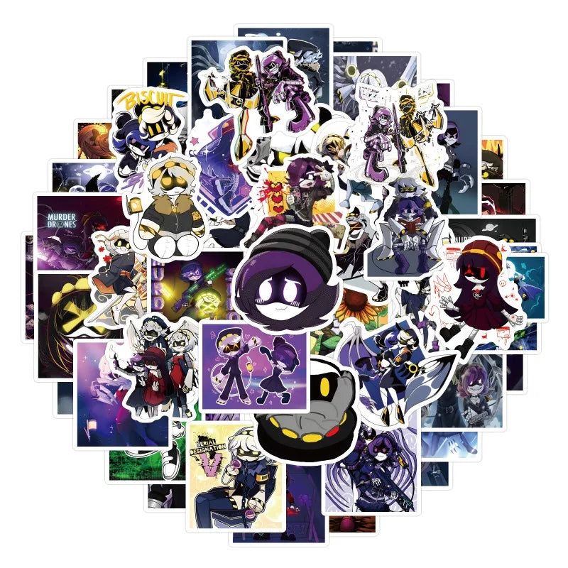 55pcs Murder Drones Anime Stickers for Laptop, Phone, Scooter, Suitcase, Water Bottle, Refrigerator, Stationery
