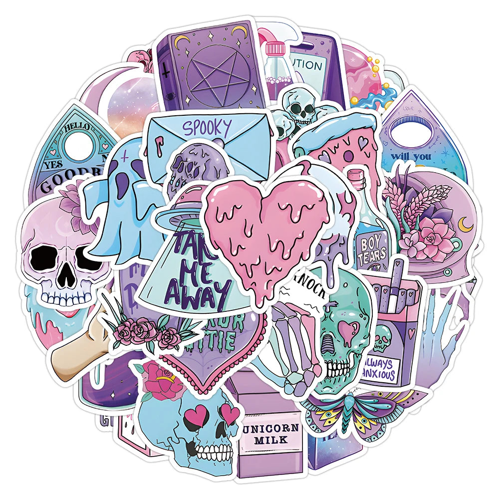 10/30/50pcs Gothic Magic Skull Cartoon Stickers Decals Laptop Car Phone Motorcycle Fridge Bike Cool Waterproof Sticker Kids Toys