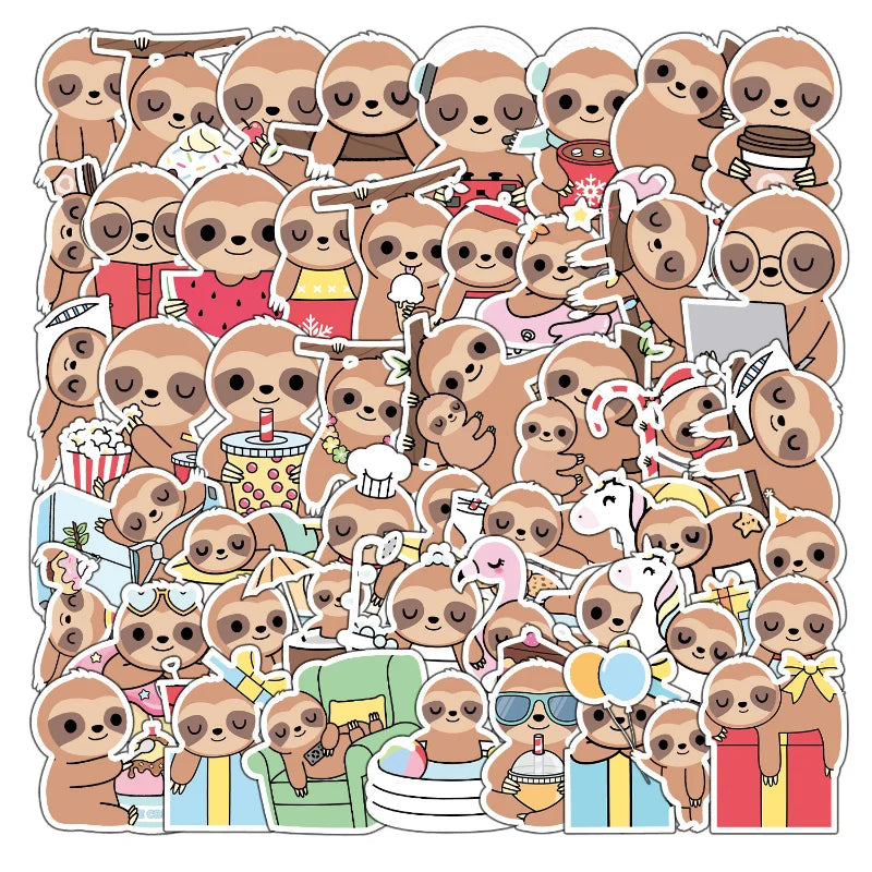 Sloth Cartoon Stickers for Luggage, Water Bottle, Phone, Laptop, Guitar, Scrapbook - 10/25/50pcs