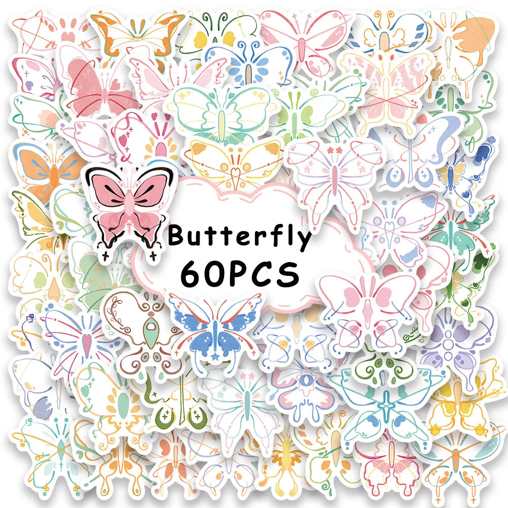 60PCS Colorful Butterfly Stickers for DIY Journal Planner Scrapbooking Decoration