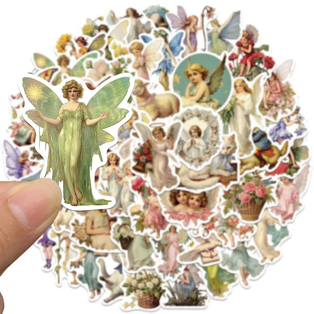 50pcs Retro Cartoon Aesthetic Fairy Tale Angels Stickers Water Bottle Decals Luggage Guitar Phone Waterproof Graffiti