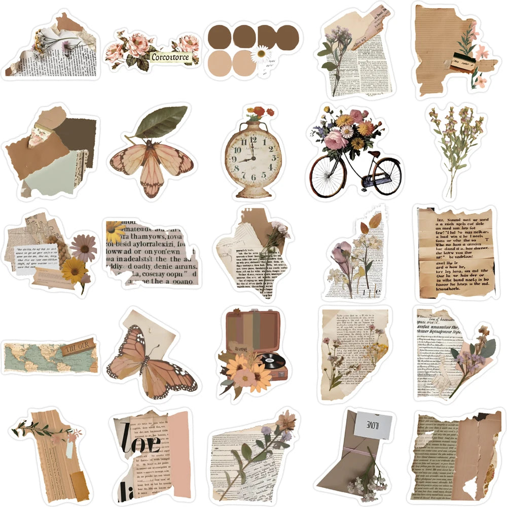 10/25/50pcs Retro English Fragmented Stickers Decals Cartoon Graffiti DIY Notebook Luggage Wall Decoration PVC Sticker