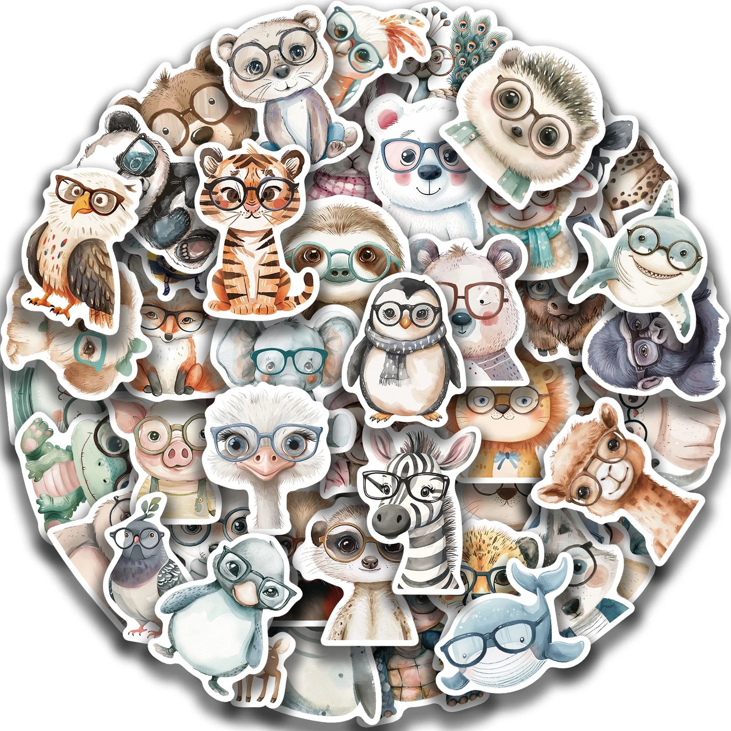 50pcs Animal Glasses Stickers for Laptop & Phone