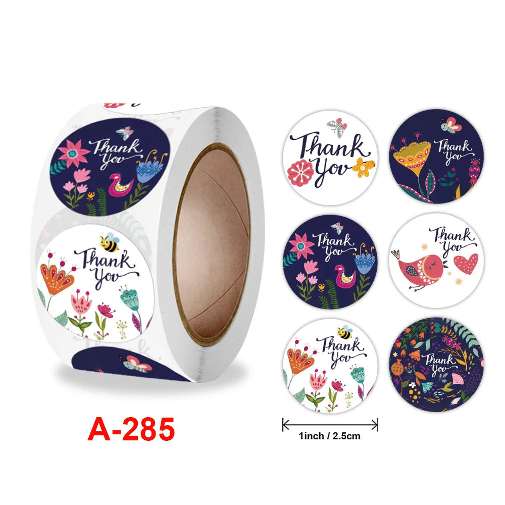 50-500pcs Labels Roll Flower Thank You Stickers 1inch Adhesive Labels Stickers for Gift Decoration Stationery Wrapping Supplies