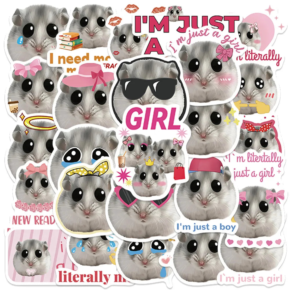 50pcs Cute Animals Hamster Meme Stickers For Laptop Water Bottle Luggage Notebook Phone Waterproof Graffiti Vinyl Decals