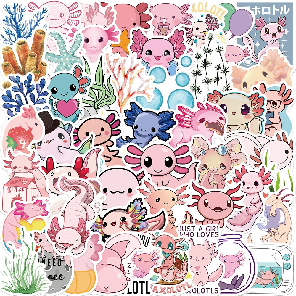 50Pcs Cute Salamander Cartoon Stickers for Helmet, Wall, DIY Decor