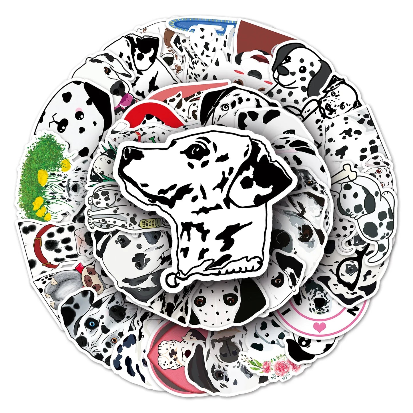 50Pcs Spotted Dog Cartoon Waterproof Vinyl Stickers for Skateboard Snowboard