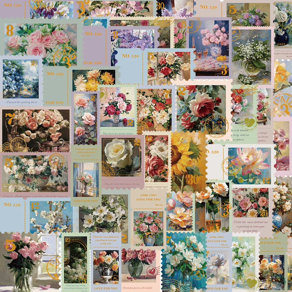50 Retro Flower Stickers for Scrapbooking & Luggage