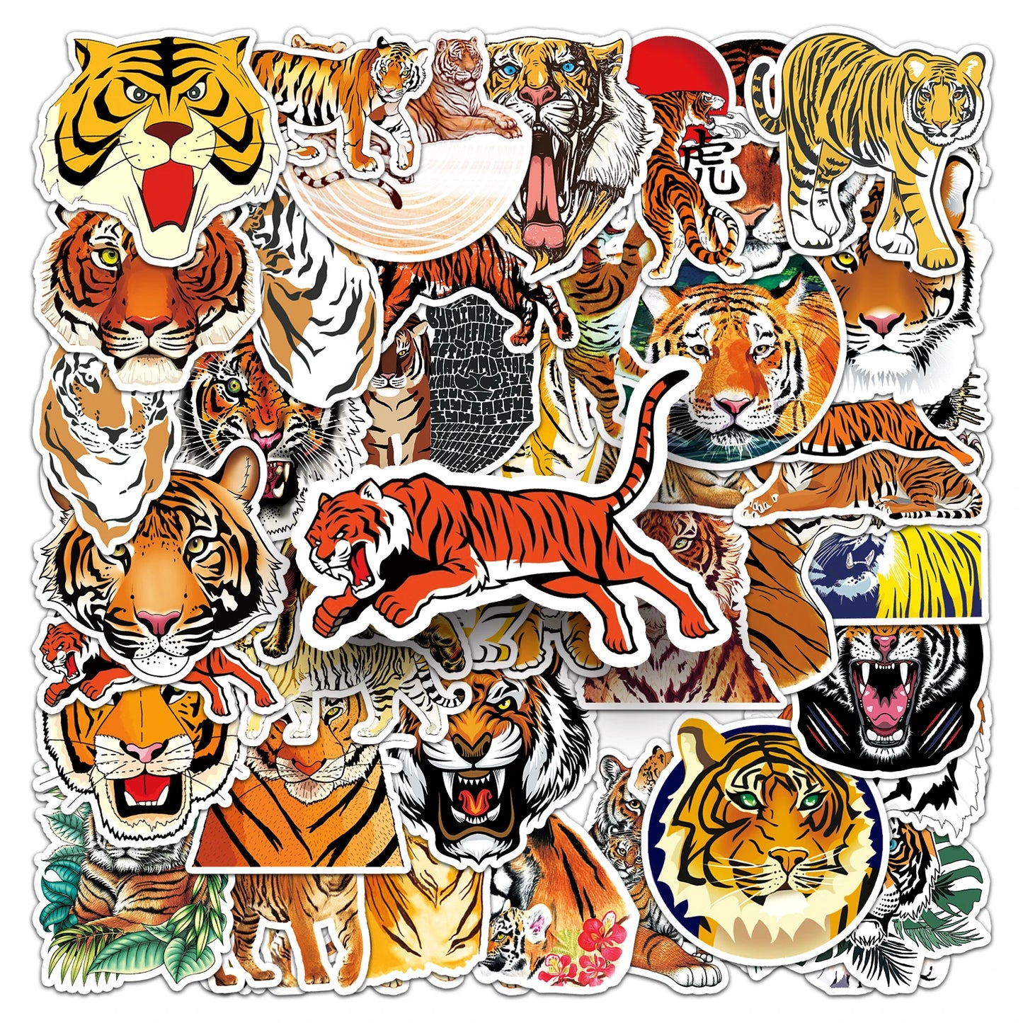 50Pcs Tiger Cartoon Waterproof Vinyl Stickers for Skateboard Snowboard