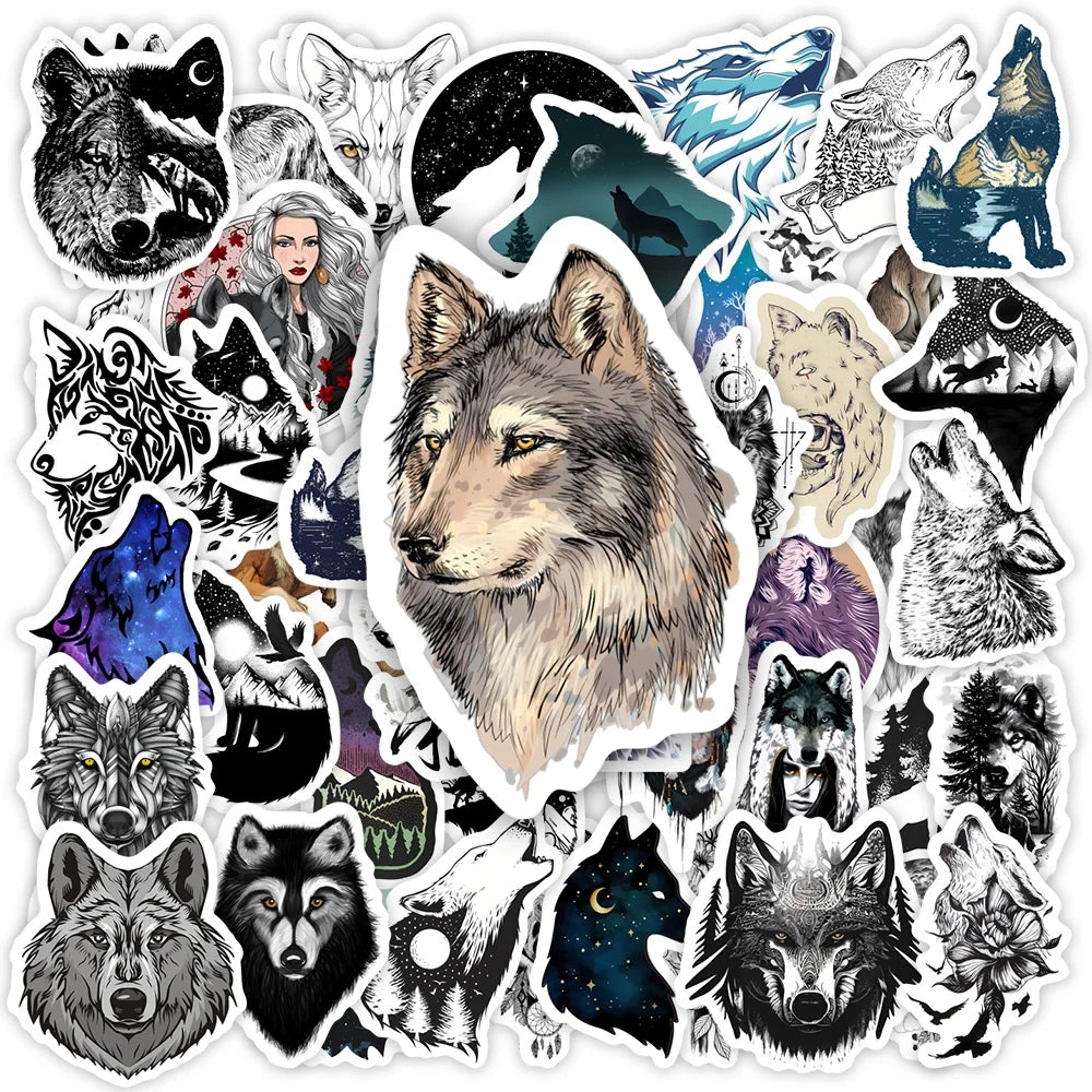 Cool Wolf Stickers Timberwolf Tattoo DIY Toy Gift Decal Decorative Graffiti for Phone Luggage Laptop Scrapbook Waterproof