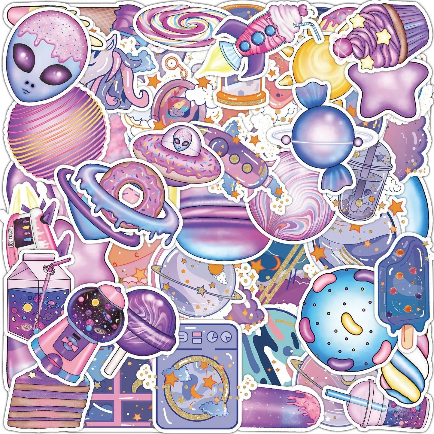 50pcs Cartoon Fantasy Universe Candy Stickers for Helmet, Wall, DIY Decoration