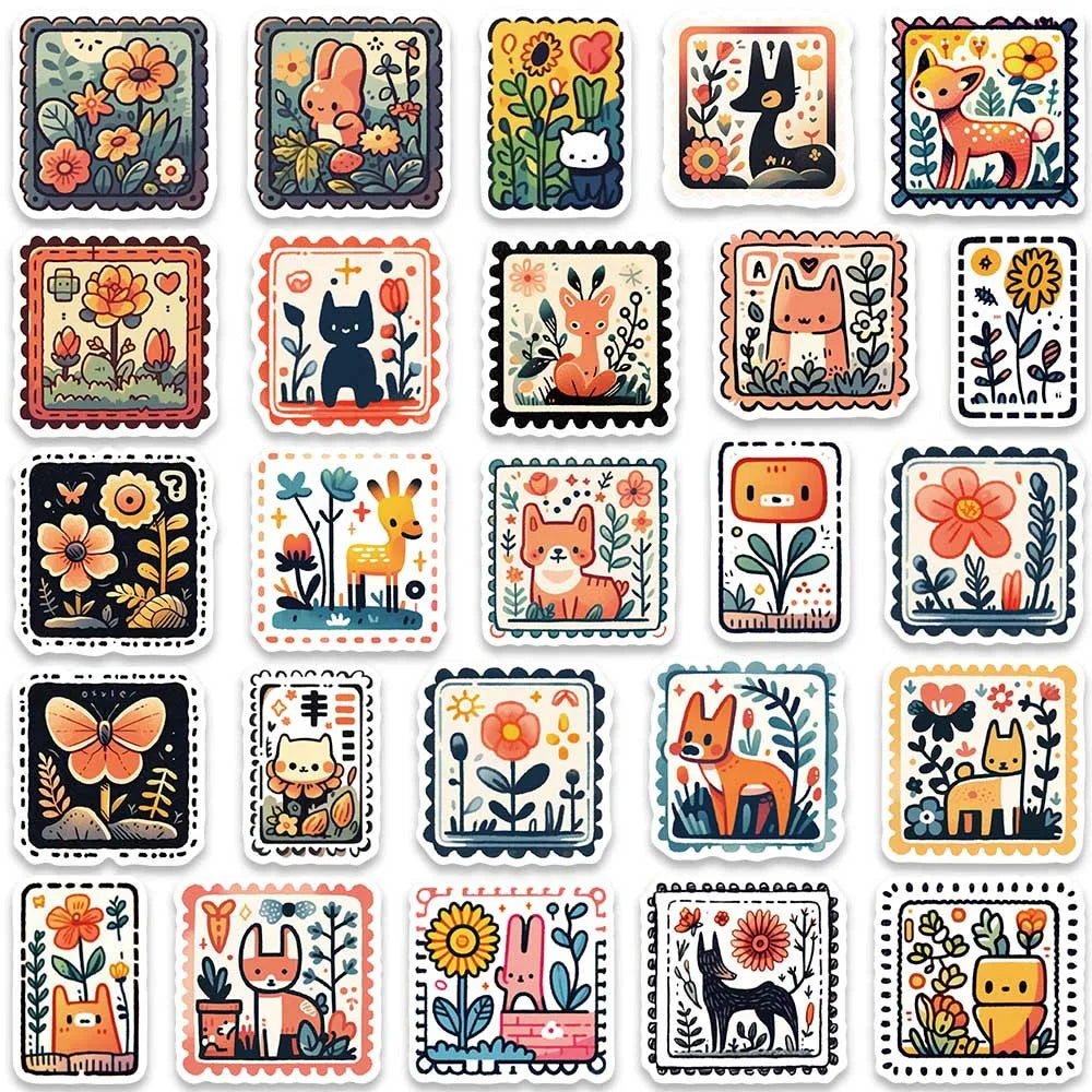 10/30/50PCS Cute Cartoon Stamp Flower Animal Stickers DIY Skateboard Phone Bike Suitcase Laptop Notebook Bike Kids Sticker Toys