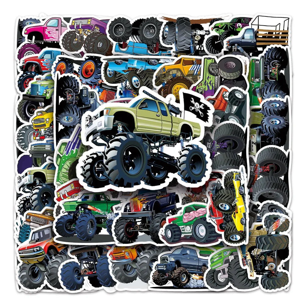 10/50PCS Monster Truck Sticker For Car Guitar Motorcycle Luggage Suitcase DIY Classic Toy Decal Graffiti Sticker For Kid
