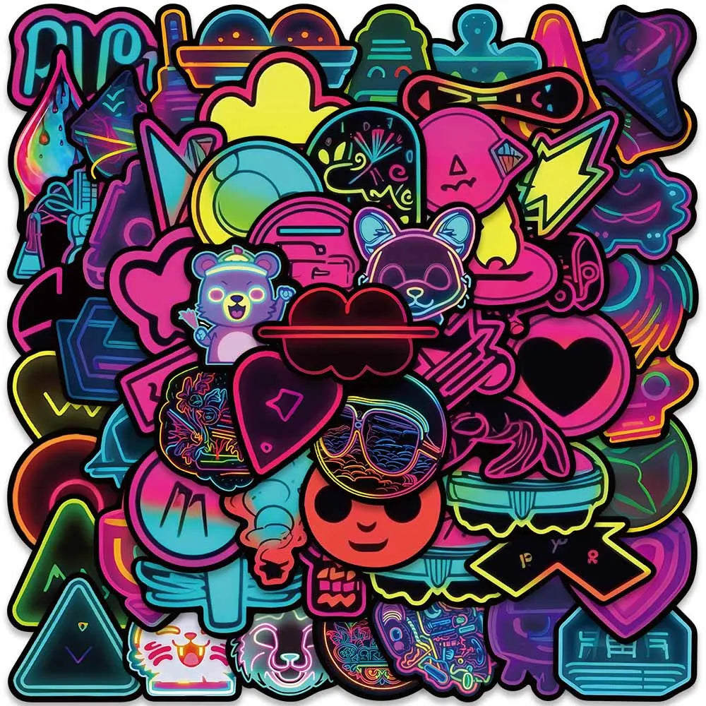 60PCS Neon Cat Stickers for Car, Skateboard, Laptop, Phone, Bike, Kids