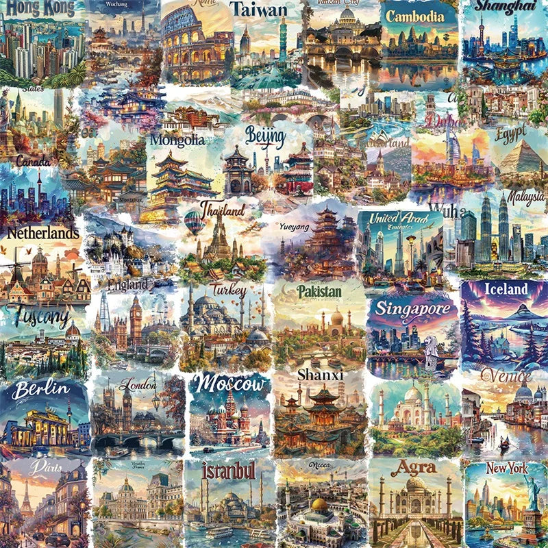 50PCS Cartoon City Stickers: Aesthetic Scrapbooking Supplies