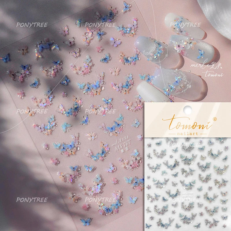 5D Floral Butterfly Nail Art Stickers Decals
