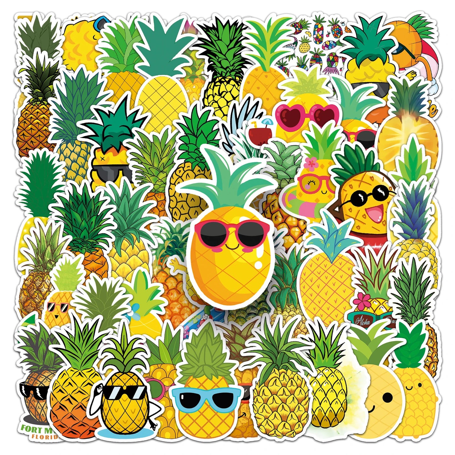 50Pcs Pineapple Cartoon Waterproof Vinyl Stickers for Skateboard Snowboard