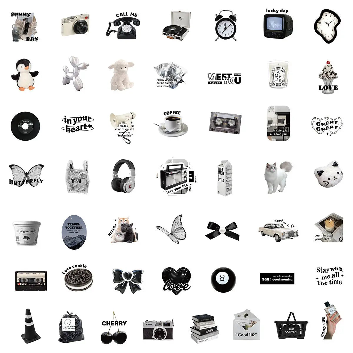 Etori Life 50pcs Cartoon Cute Exquisit Literary Objects Student DIY Laptops, Scrapbooks,Stationery Decoration Stickers