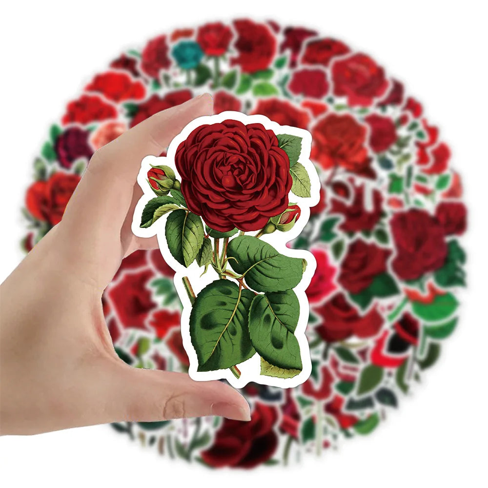 Red Rose Stickers 10/30/50/100PCS Romantic Flower Decals DIY Scrapbook Laptop Bike