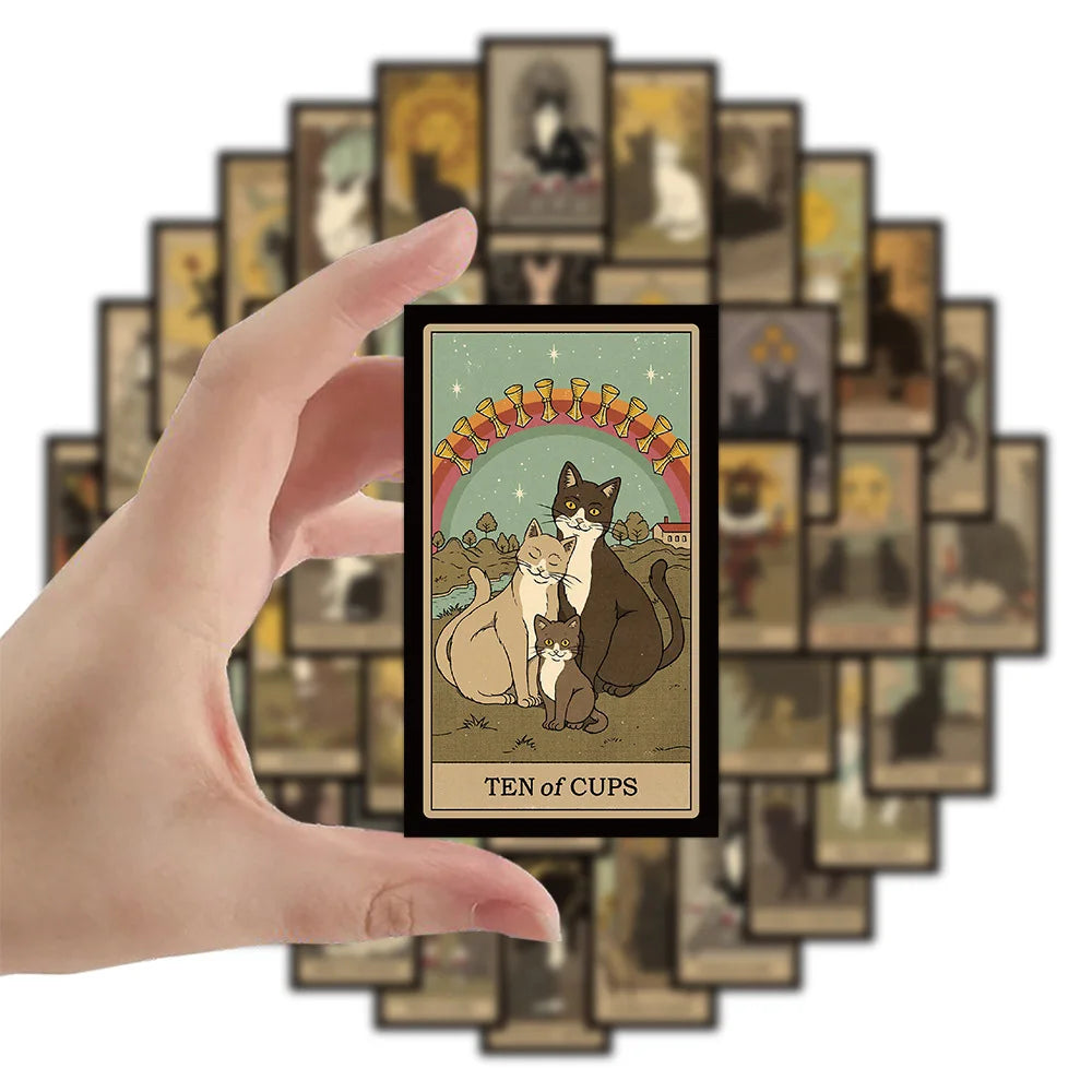 Cat Tarot Cards Stickers - 10/30/53PCS for Phone, Laptop, Luggage, Skateboard, Kids Gift