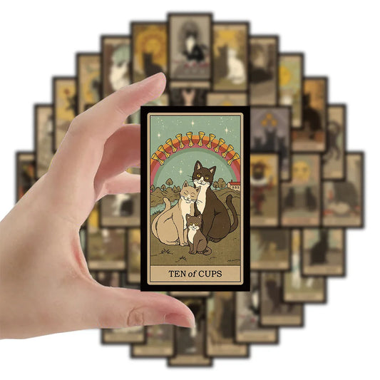 Cat Tarot Cards Stickers - 10/30/53PCS for Phone, Laptop, Luggage, Skateboard, Kids Gift
